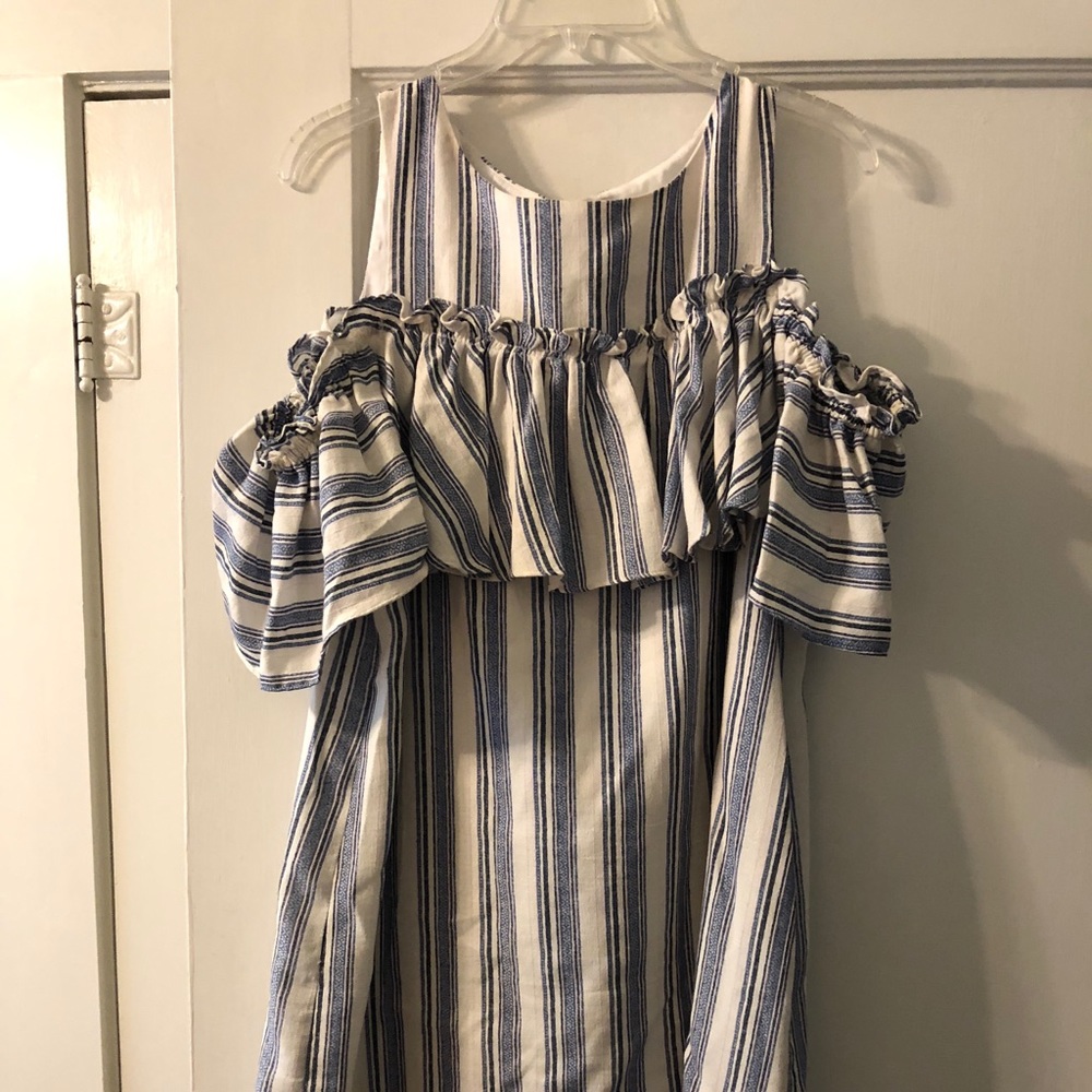 Striped cold shoulder dress
